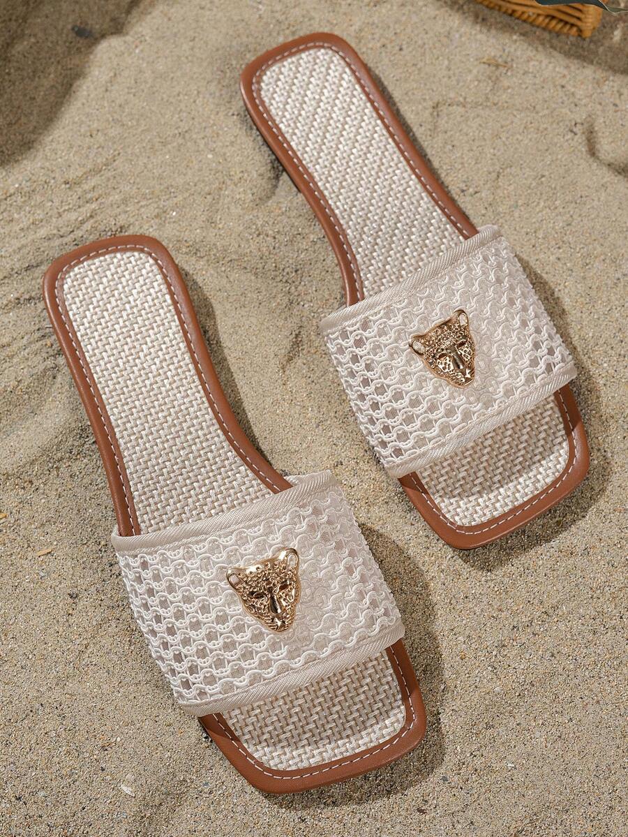 Dames zomersandalen met visnet patroon platte zool