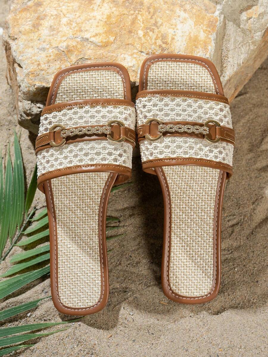 Dames zomersandalen met visnet patroon platte zool