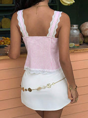 Dames zomertop met vintage strepen en kanten details