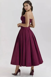 Corset Midi Jurk met Volle Rok
