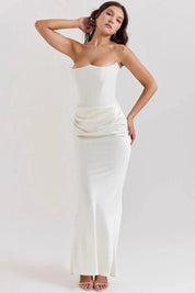 Satijnen Strapless Corset Maxi Jurk