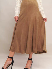Dames bruine midi rok A-lijn met elastische taille