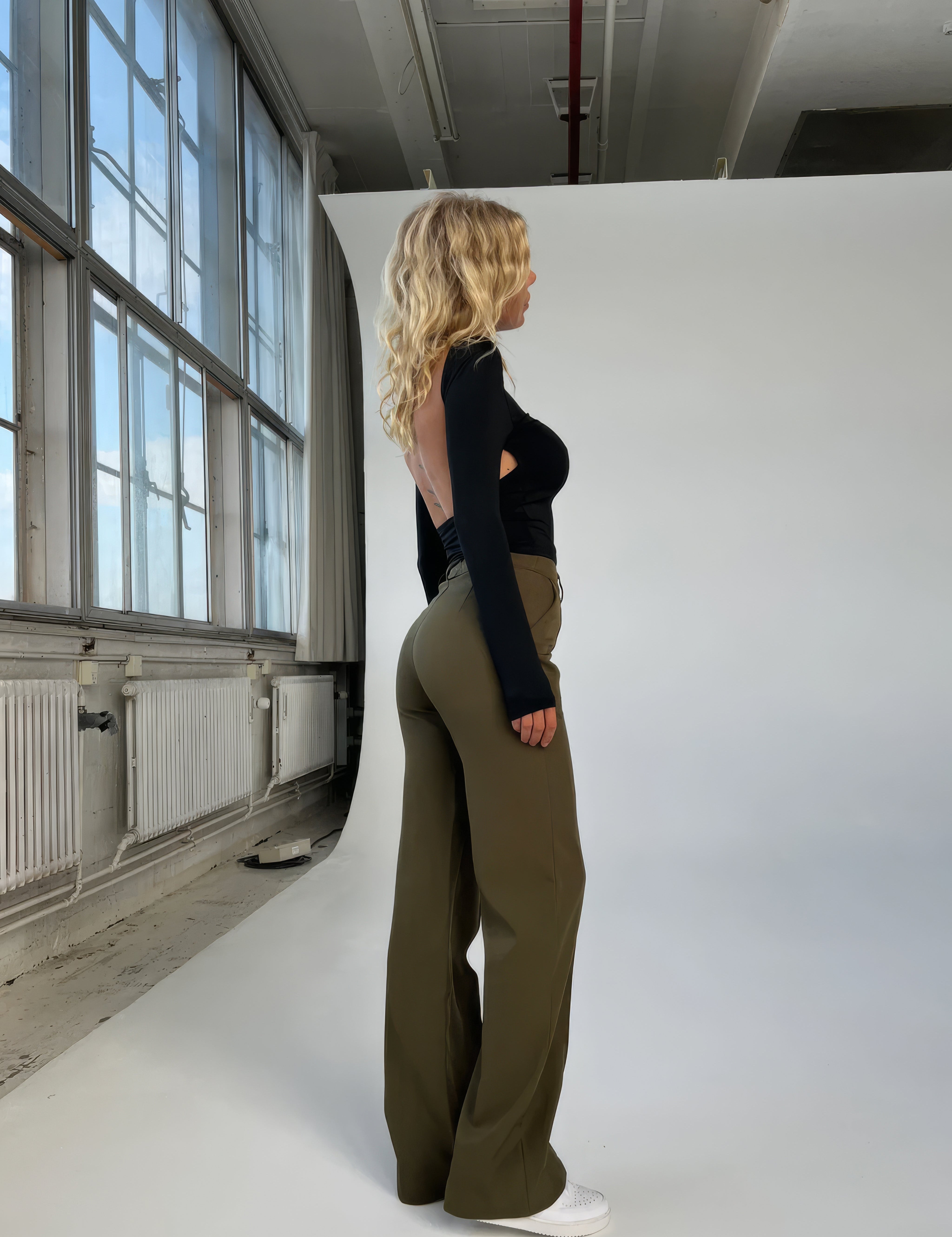 Dames pantalon met hoge taille en verticale naad