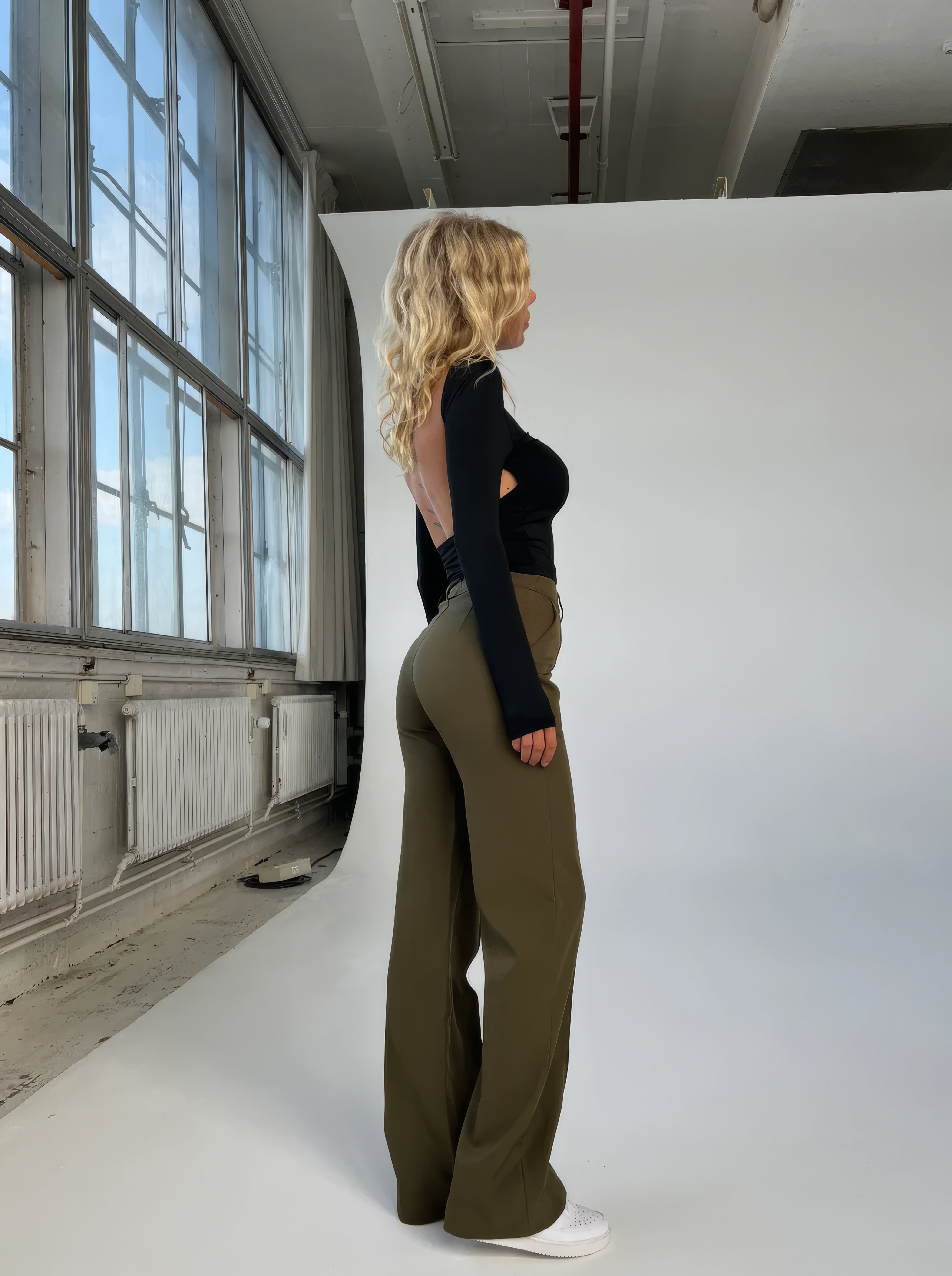 Dames pantalon met hoge taille en verticale naad