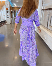 Dames Maxi Jurk Boho Print | Lange Jurk met V-Hals en Gesmokte Taille