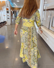 Dames Maxi Jurk Boho Print | Lange Jurk met V-Hals en Gesmokte Taille