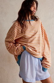 Dames Oversized Sweater met Streepdessin | Ruime Trui met Contrasterende Hals