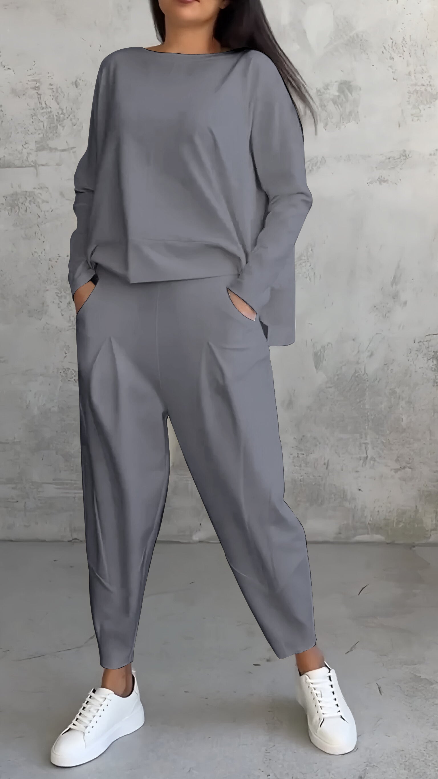 Tweedelige Dames Set Ruime Pasvorm | Oversized Top Boothals en Joggingbroek