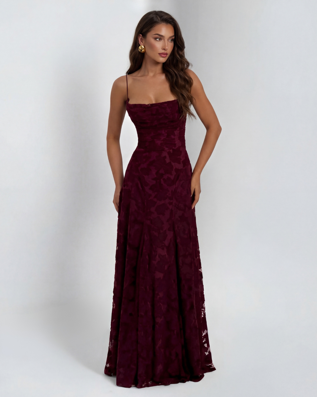 Dames avondjurk maxi met kanten bloemenprint en bandjes