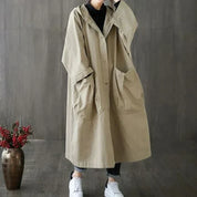 Dames jas | Oversized trenchcoat met capuchon en knoopsluiting