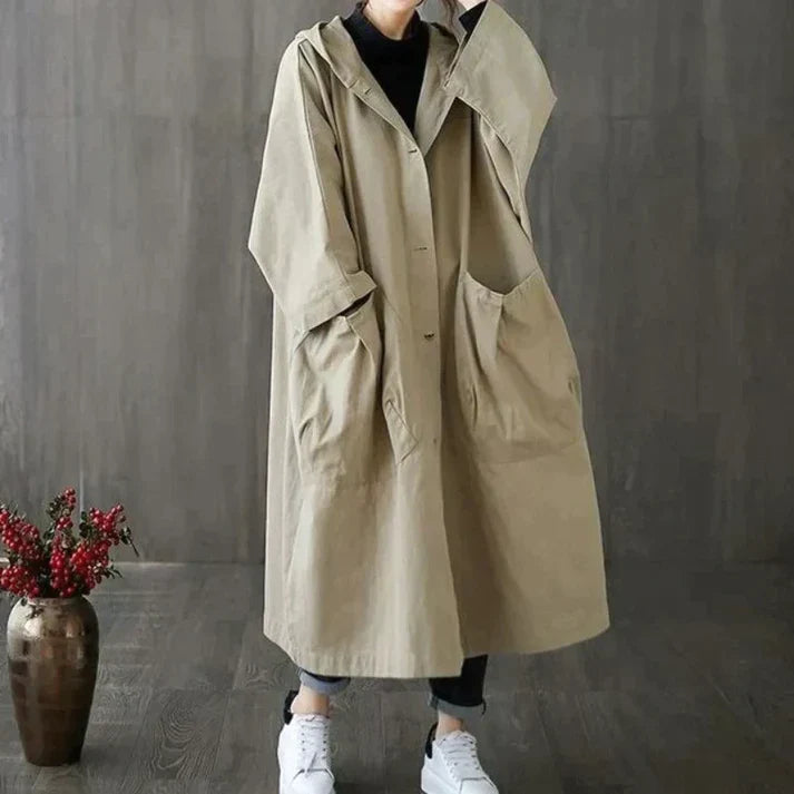 Dames jas | Oversized trenchcoat met capuchon en knoopsluiting
