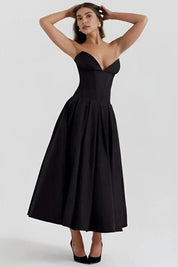 Corset Midi Jurk met Volle Rok