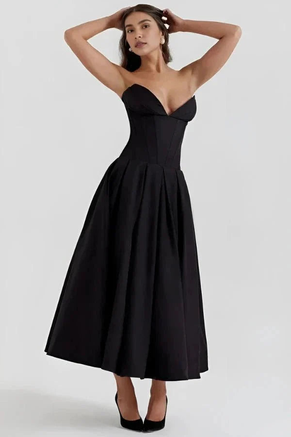 Corset Midi Jurk met Volle Rok