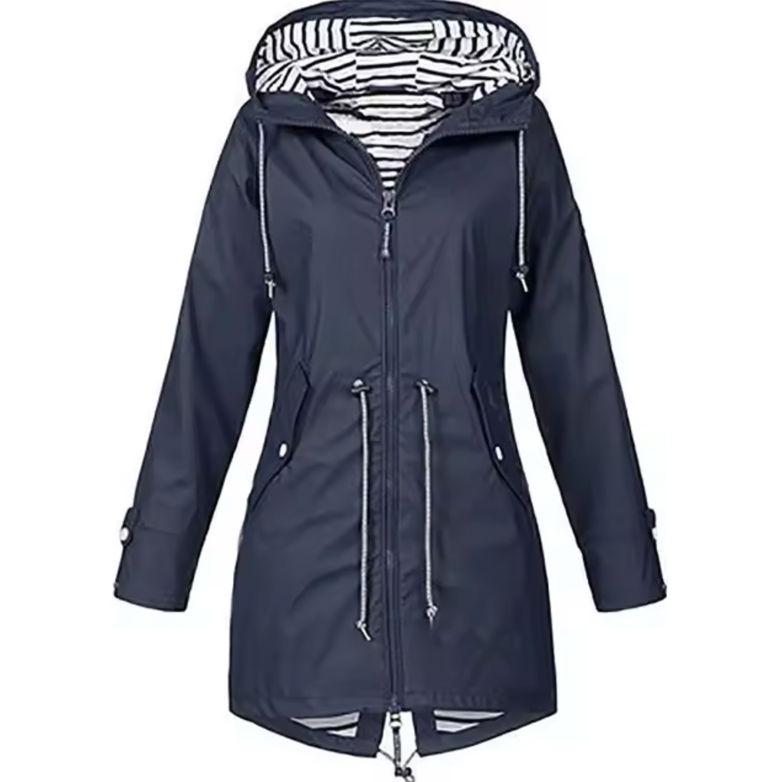 Dames regenjas met capuchon | Waterafstotende jas met trekkoord taille