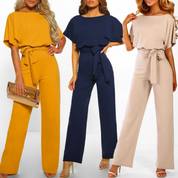 Dames zomerjumpsuit met wijde pijpen en korte mouwen