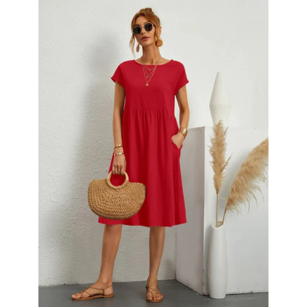 Dames zomerjurk midi met korte mouwen