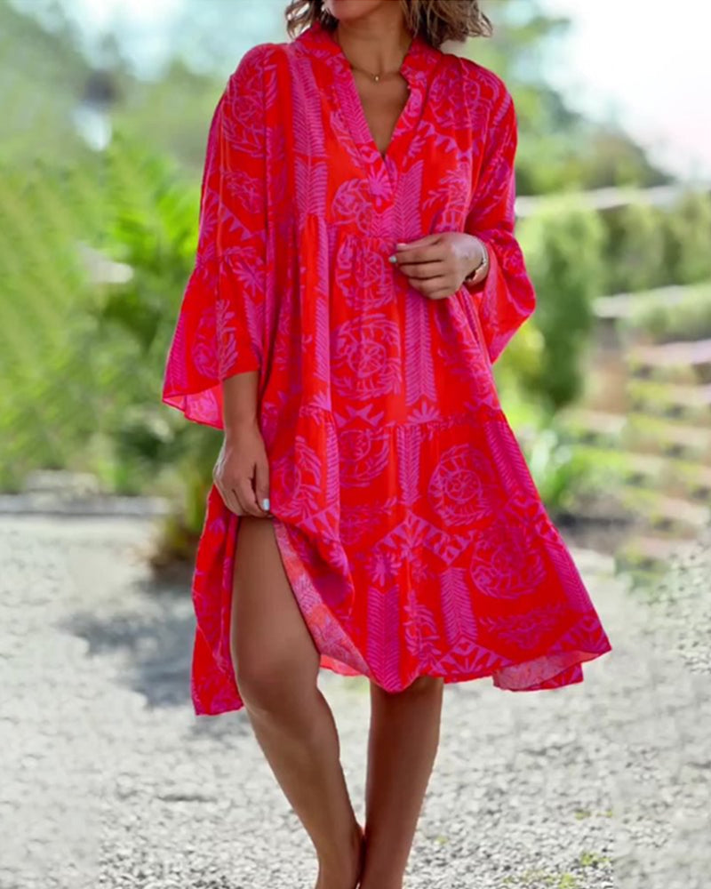 Dames zomerjurk met boho print en wijdvallende pasvorm