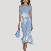 Dames zomerjurk midi off-shoulder bloemenprint off shoulder