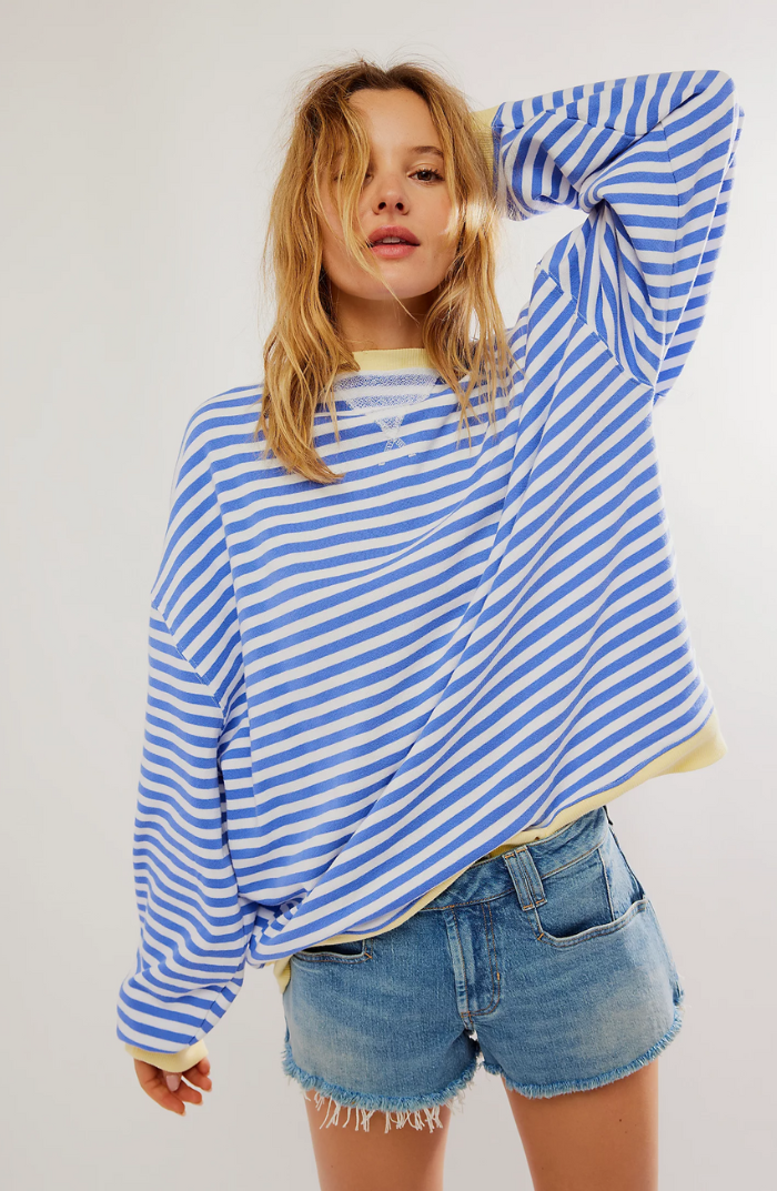 Dames Oversized Sweater met Streepdessin | Ruime Trui met Contrasterende Hals