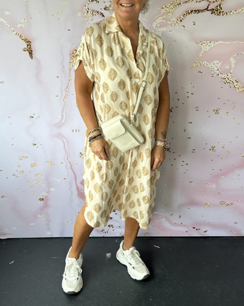 Women's midi shirt dress summer - Polka dots and short sleeves