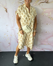 Women's midi shirt dress summer - Polka dots and short sleeves
