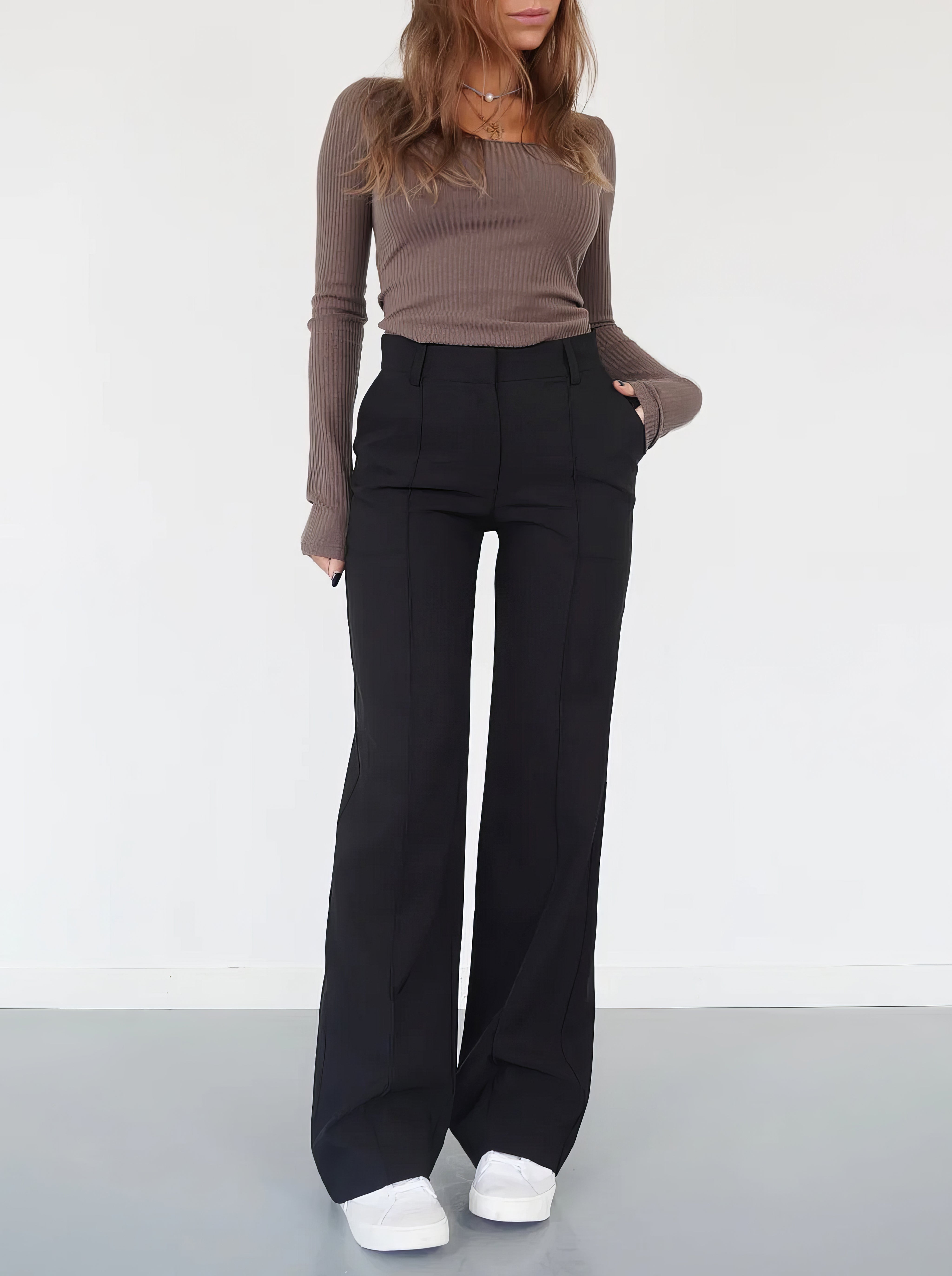 Dames pantalon met hoge taille en verticale naad