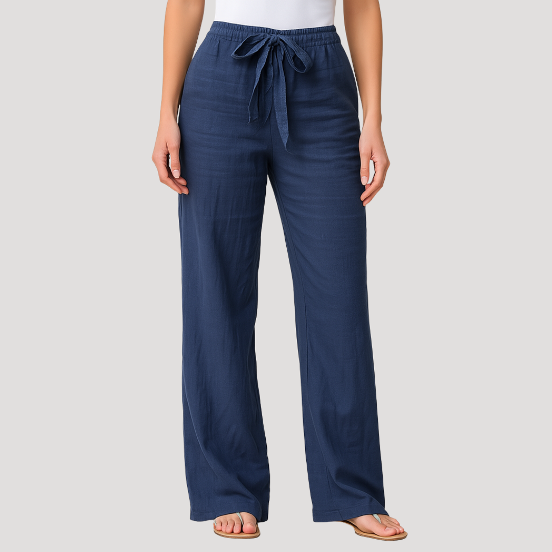 Dames linnen broek met trekkoord en elastische taille zomer