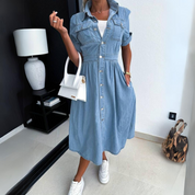 Dames zomerjurk denim met knopen en ceintuur