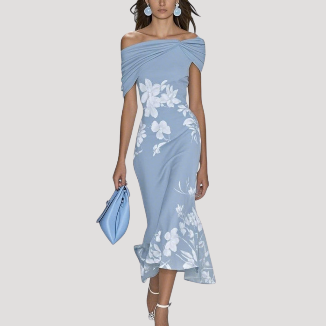 Dames zomerjurk midi off-shoulder met bloemenprint
