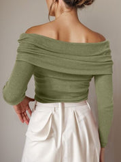 Dames off-shoulder gebreide top | Met elegante gedrapeerde halslijn