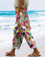 Dames broek | Losvallende bloemenprint broek met elastische taille