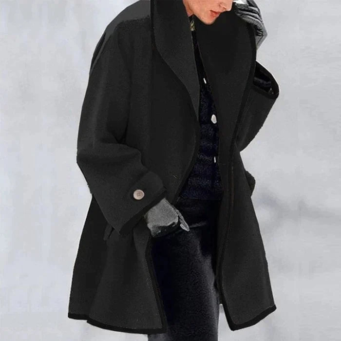 Dames jas met contrast bies | Elegante korte mantel met wijde pasvorm