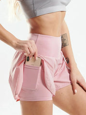 Dames sportshorts high waist met zakken voor fitness