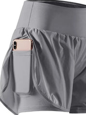 Dames sportshorts high waist met zakken voor fitness