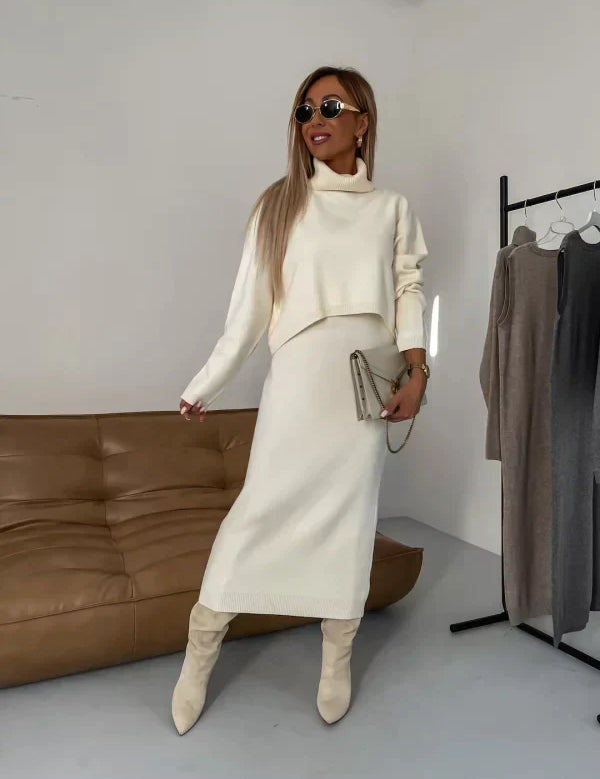 Dames gebreide set | Coltrui met mouwloze winterjurk