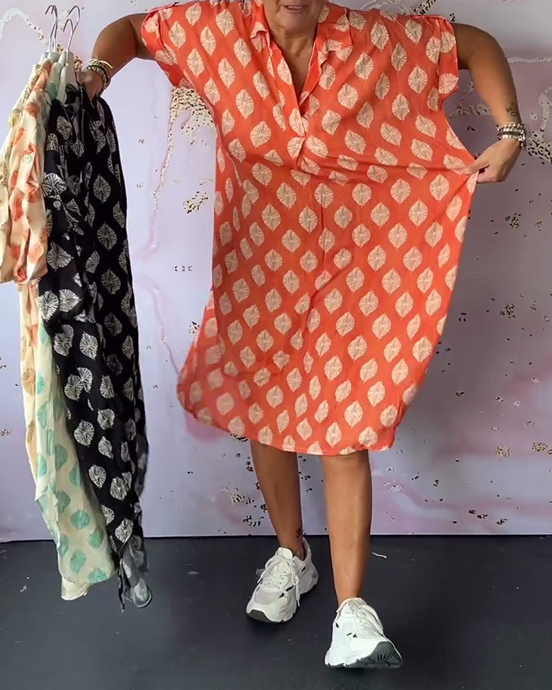 Women's midi shirt dress summer - Polka dots and short sleeves