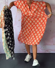 Women's midi shirt dress summer - Polka dots and short sleeves