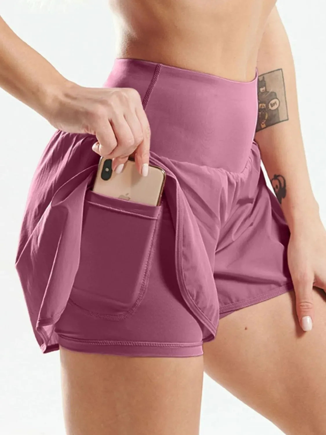 Dames sportshorts high waist met zakken voor fitness