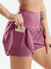 Dames sportshorts high waist met zakken voor fitness