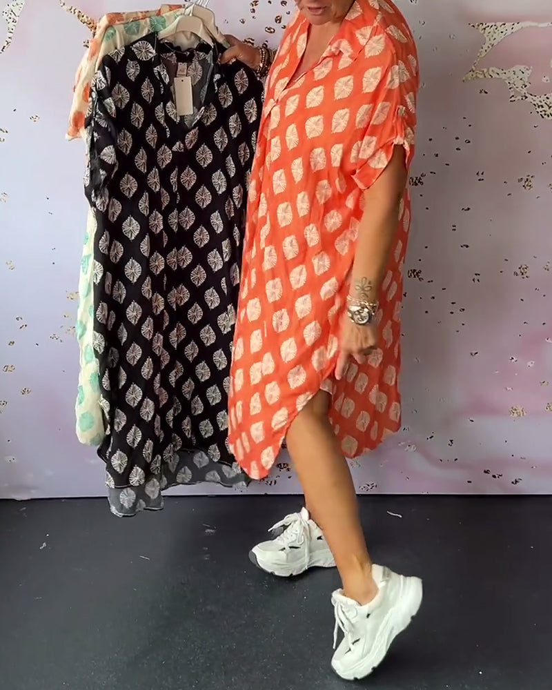 Women's midi shirt dress summer - Polka dots and short sleeves