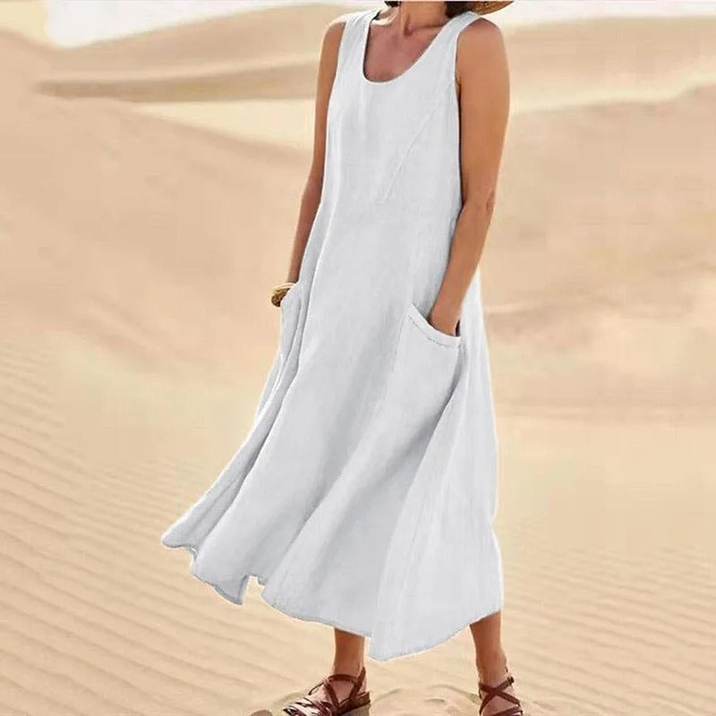 Dames zomerjurk mouwloos - Ronde hals relaxed fit