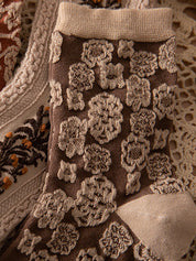 Dames Gebreide Sokken (5 Paar) | Bloemen Print Sokken | Winter Set | Ideaal als Cadeau