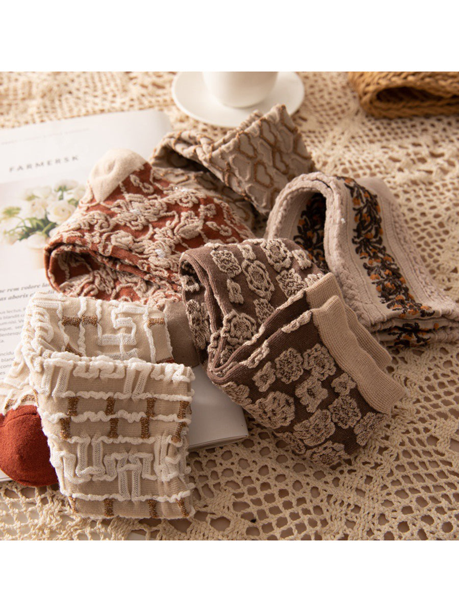 Dames Gebreide Sokken (5 Paar) | Bloemen Print Sokken | Winter Set | Ideaal als Cadeau