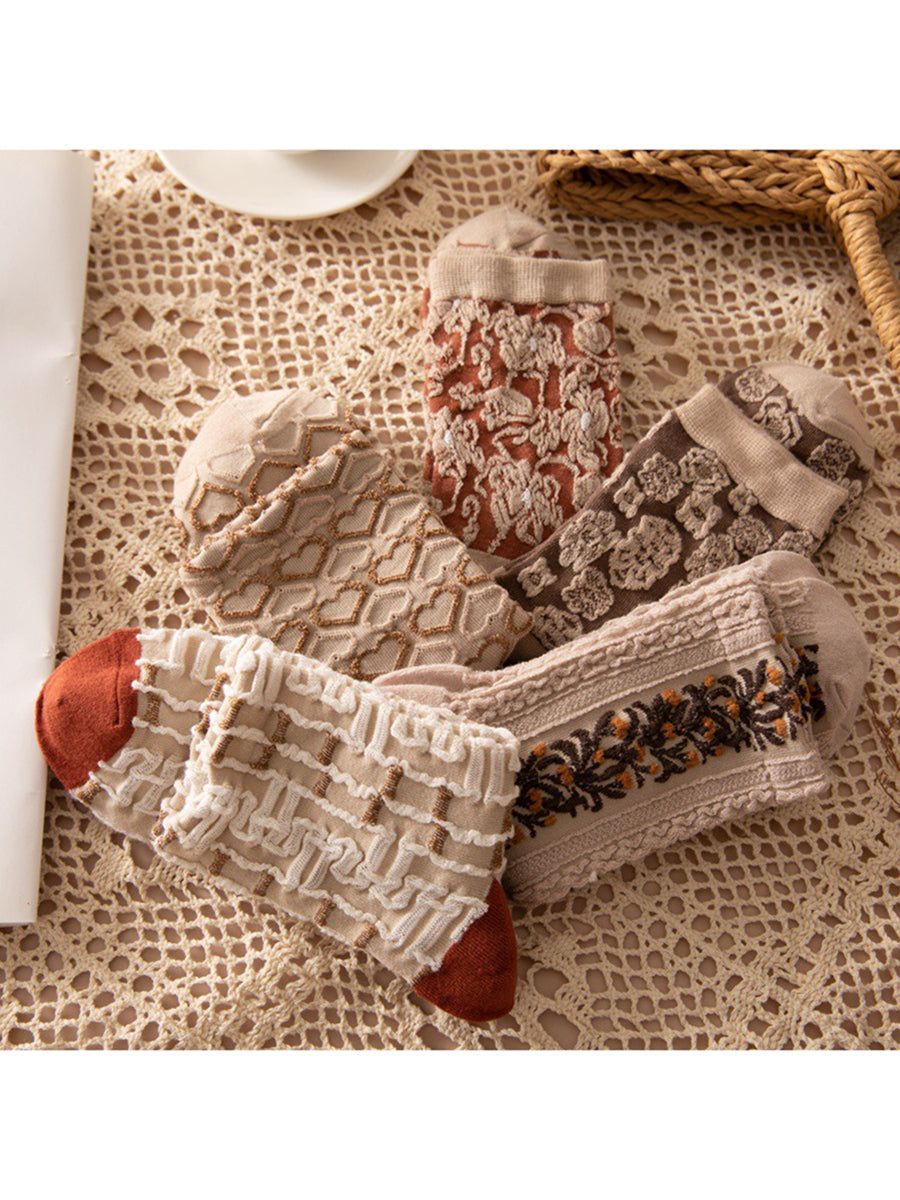 Dames Gebreide Sokken (5 Paar) | Bloemen Print Sokken | Winter Set | Ideaal als Cadeau