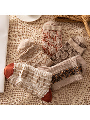 Dames Gebreide Sokken (5 Paar) | Bloemen Print Sokken | Winter Set | Ideaal als Cadeau