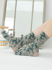 Dames Gebreide Sokken (5 Paar) | Bloemen Print Sokken | Winter Set | Ideaal als Cadeau