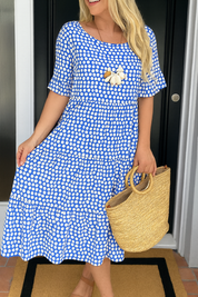 Dames zomerjurk midi met korte mouwen en ronde hals