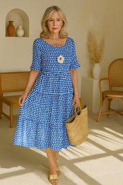 Dames zomerjurk midi met korte mouwen en ronde hals
