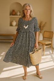 Dames zomerjurk midi met korte mouwen en ronde hals