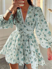 Women's summer dress V-neck with floral print
